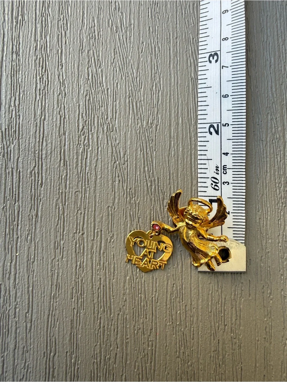 Vintage Angel Brooch Young at Heart Dangle Heart Gold Tone Ballou Back